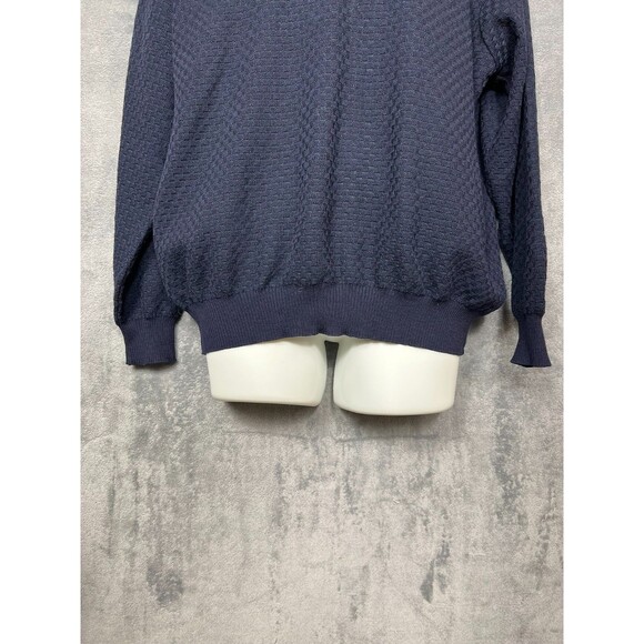 Segreto Sweater Size XL V Neck 100% Pure New Wool Fine Merino Textured Navy - Picture 6 of 16
